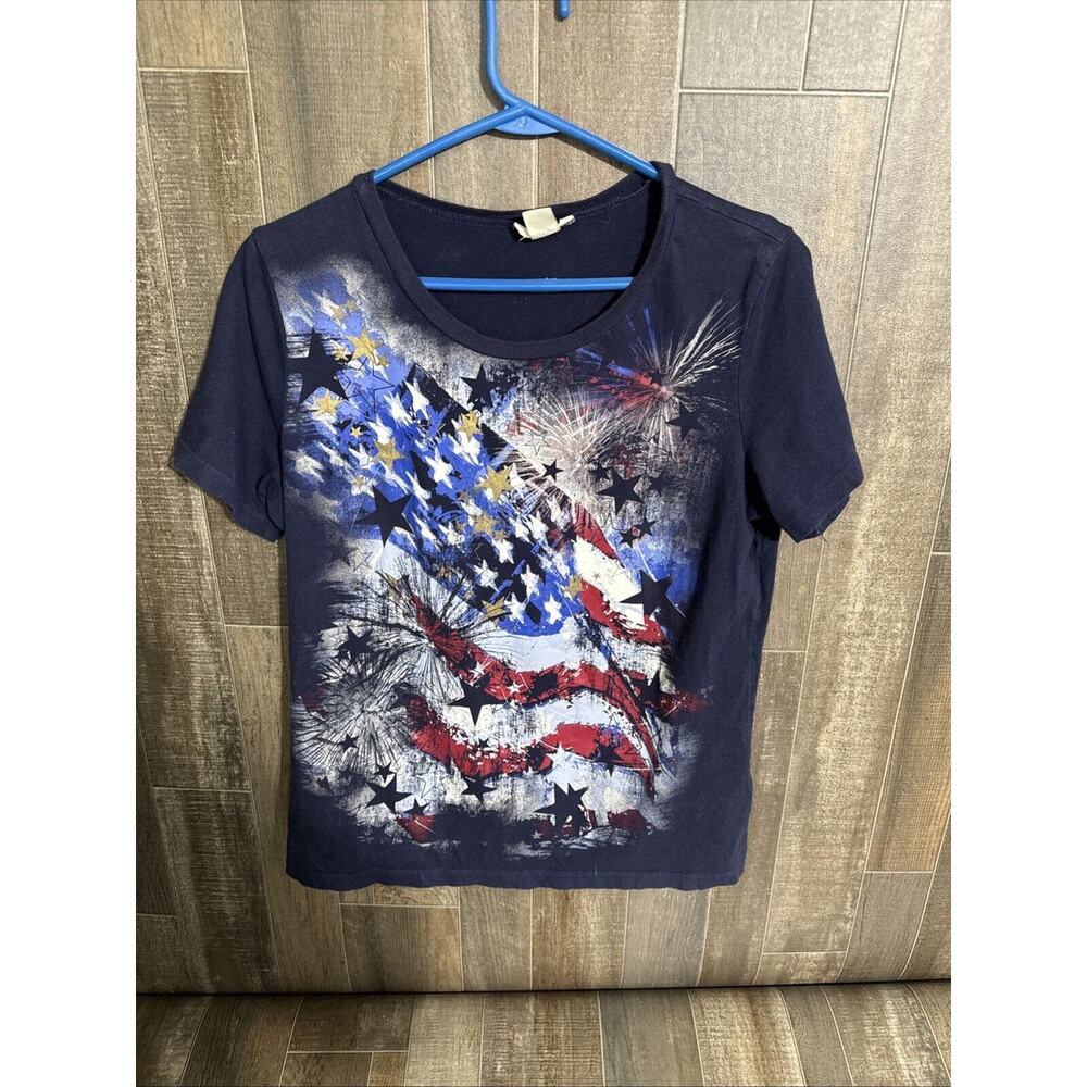 Tru Self Women's Size Large Patriotic Shirt‎ Short Sleeve Graphic Print